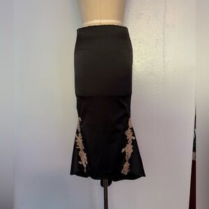 Elegant Black Mermaid Skirt with Blush Appliqué  Embroidery